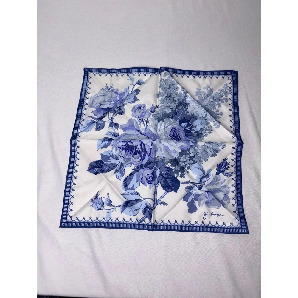 Jim Thompson Blue White Floral‎ Silk Napkin Square 17x17